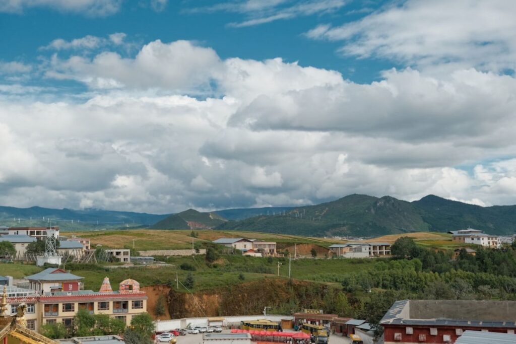 Town nestled in a valley beneath rolling hills.-Shymkent Kazakhstan