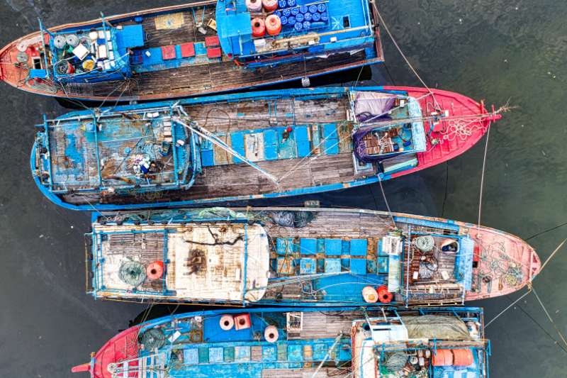 Top View of Fishing Boats on a Sea